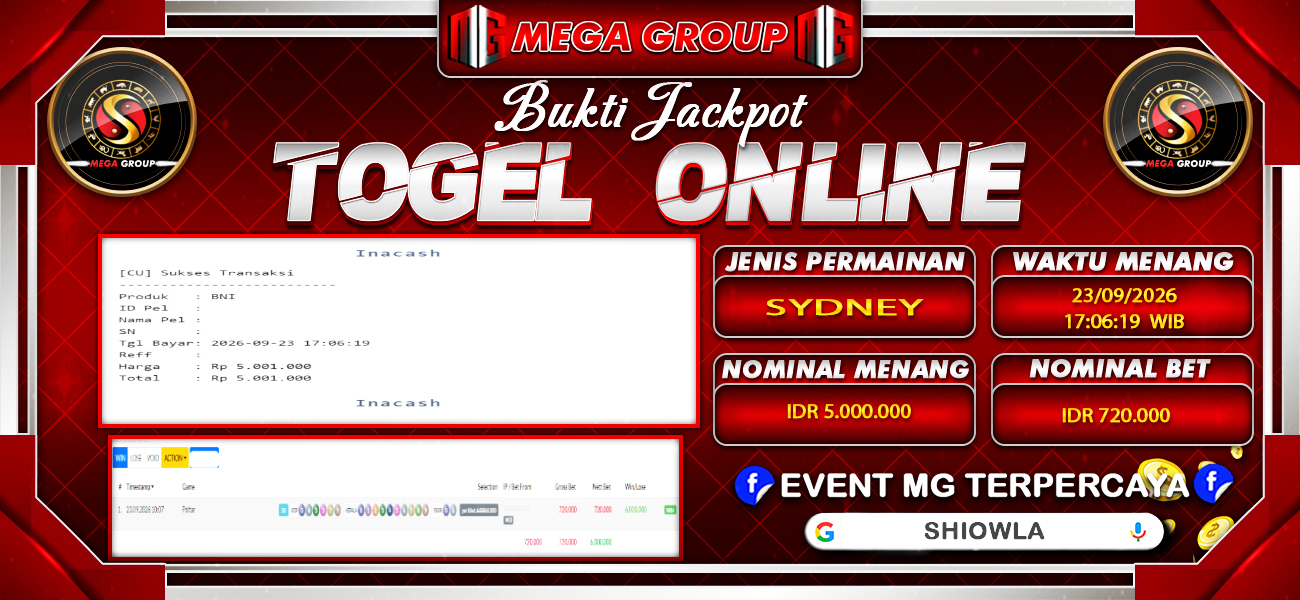 Bukti JP situs Shiowla hari Rabu, 23 September 2026